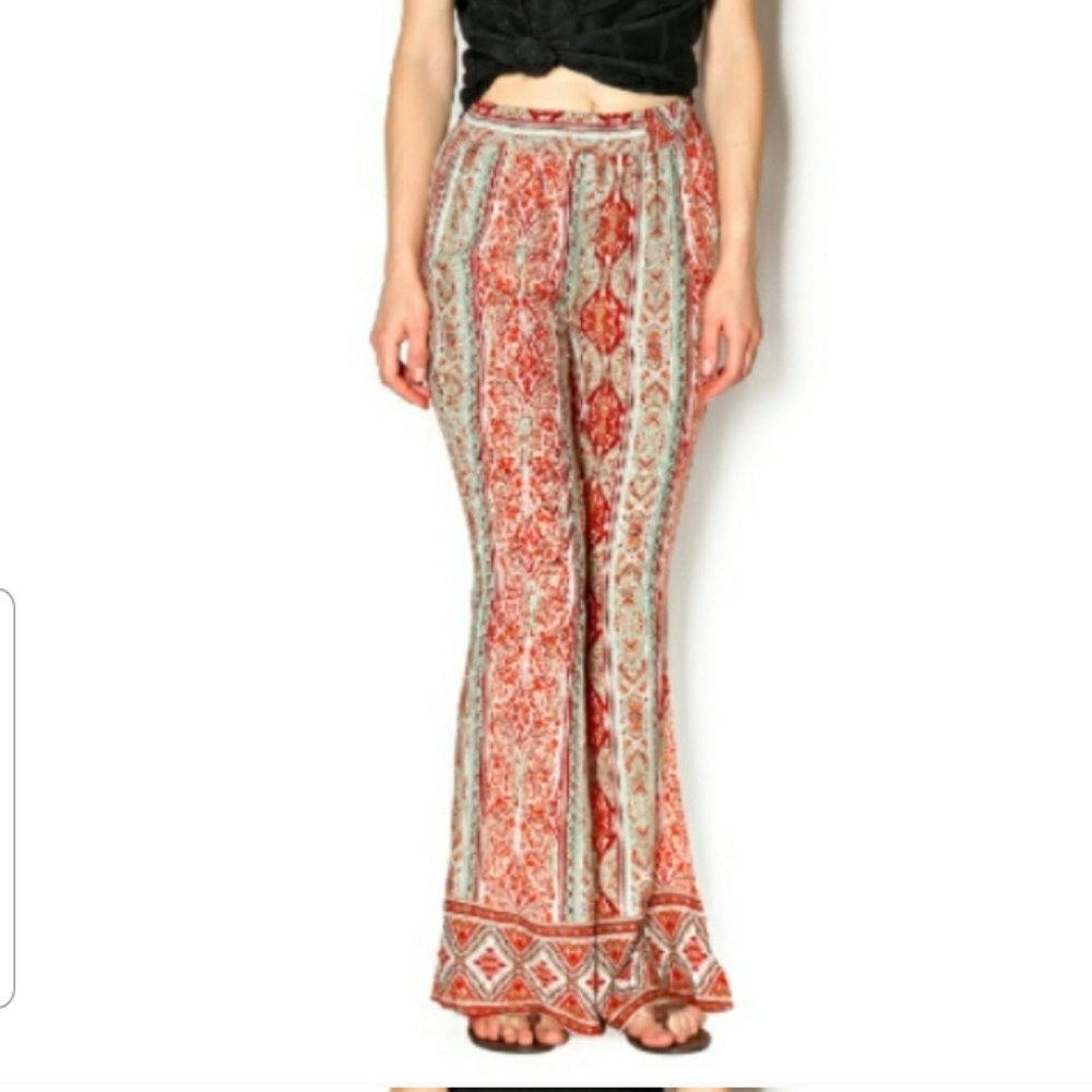 Umgee Printed Boho Bell Bottom Soft Pants